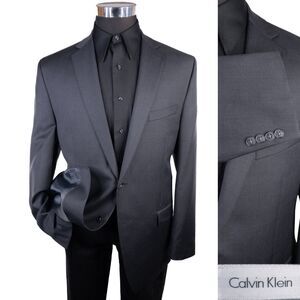 Calvin Klein Solid Gray Casual Jacket Sport Coat Blazer 2-Button Sz 42R Wool EUC